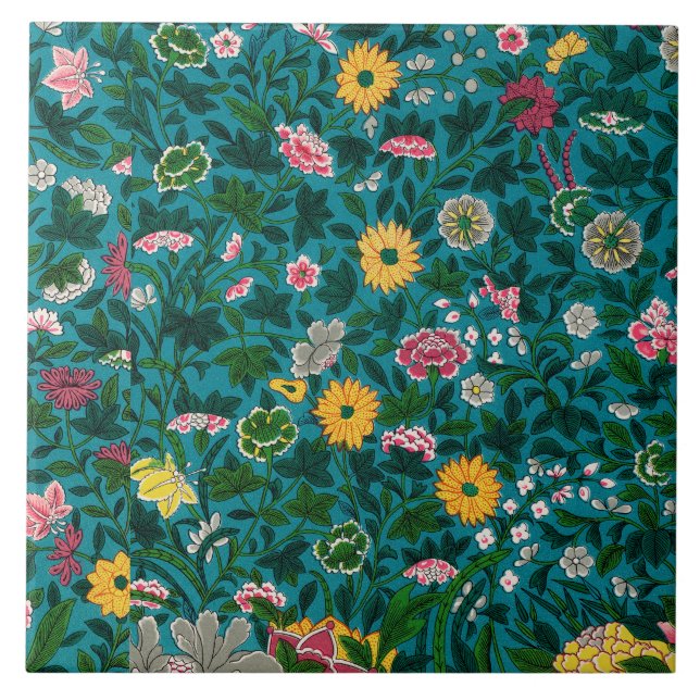 Carreau Beau Gras Floral Boho Bleu Vert (Devant)