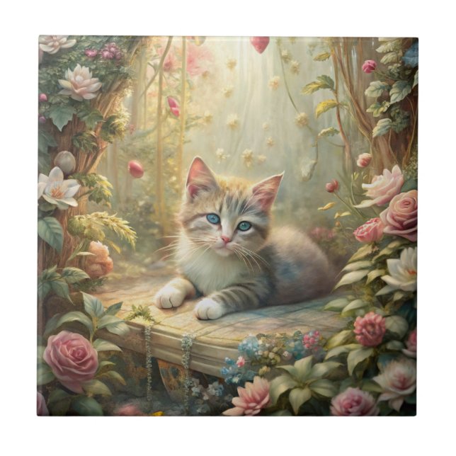 Carreau Beau Kitten en Jardin Rose (Shabby Chic) (Devant)