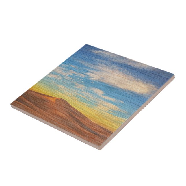 Carreau Beau Lever de Soleil sur Dunes de Sable sur Bois (Côté)
