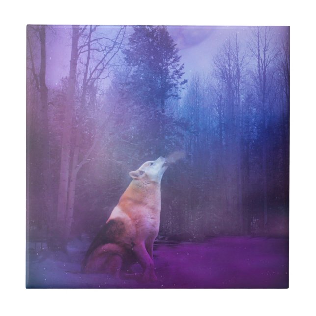 Carreau Beau loup dans la tuile d'art de la neige (Devant)