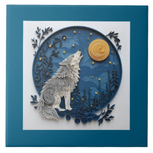 Carreau Beau Loup Gris Élégant Hurleur à la Lune