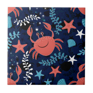 Carreau Beau motif de mer avec crabes.