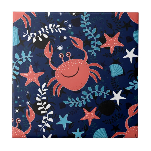 Carreau Beau motif de mer avec crabes. (Devant)