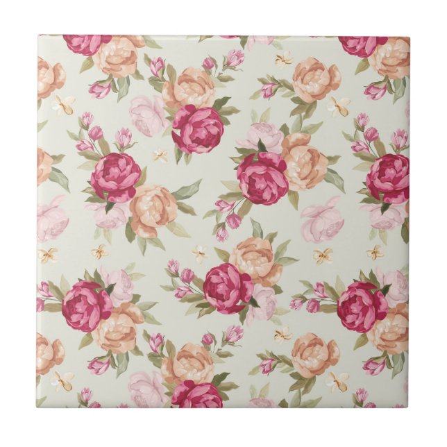 Carreau Beau motif de pivoine couleur vert (Devant)