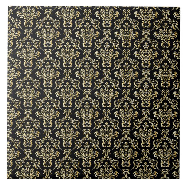 Carreau Beau motif noir et or damassé (Devant)
