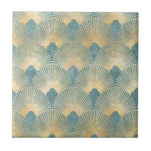 Carreau Beau motif ventilateur, or turquoise, motif Art Dé