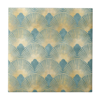 Carreau Beau motif ventilateur, or turquoise, motif Art Dé