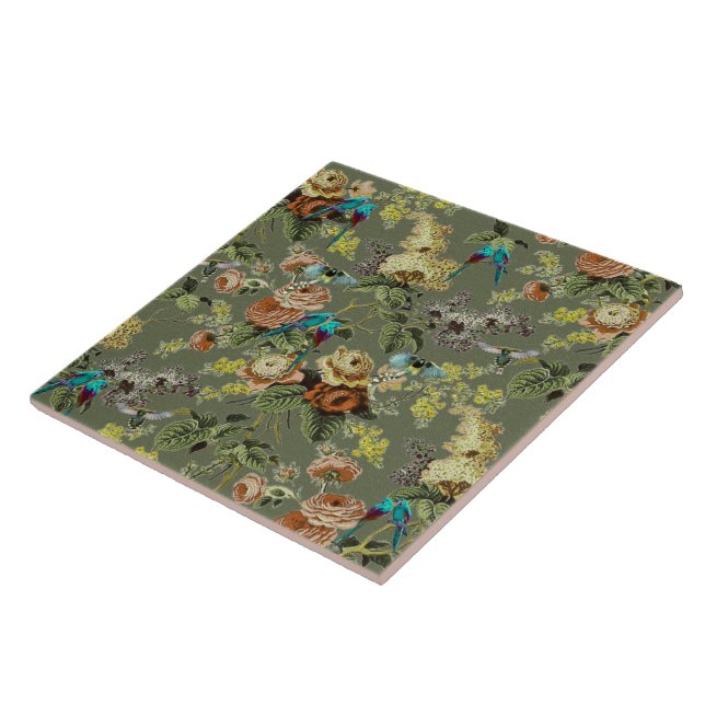 Carreau Beau oiseau exotique, arrière - plan vert marécage (Côté)
