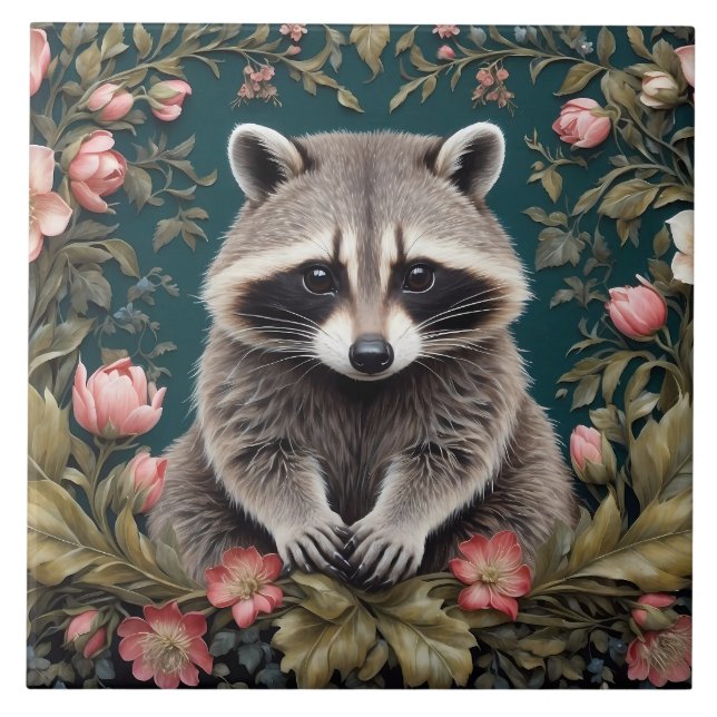 Carreau Beau Racoon rose floral (Devant)