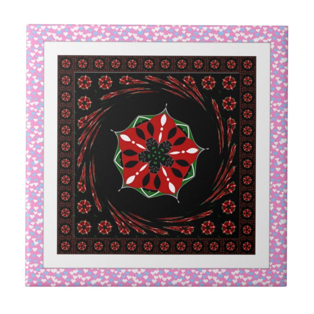 Carreau Beau rose Bleu Blanc Coeurs d'amour Design (Devant)