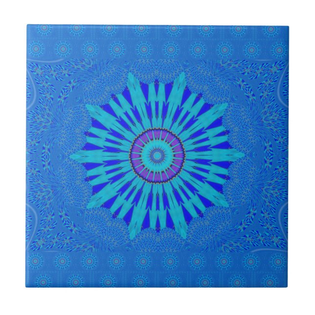 Carreau Beau Royal Blue Mandala Art Imprimer (Devant)