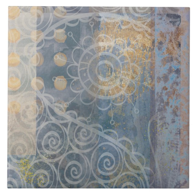 Carreau Beau style loft industriel marron bleu motif (Devant)