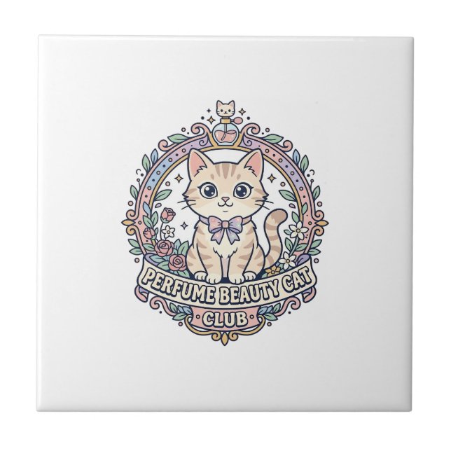 Carreau Beauté Parfum Chat Mignon Design de T-Shirt - Parf (Devant)