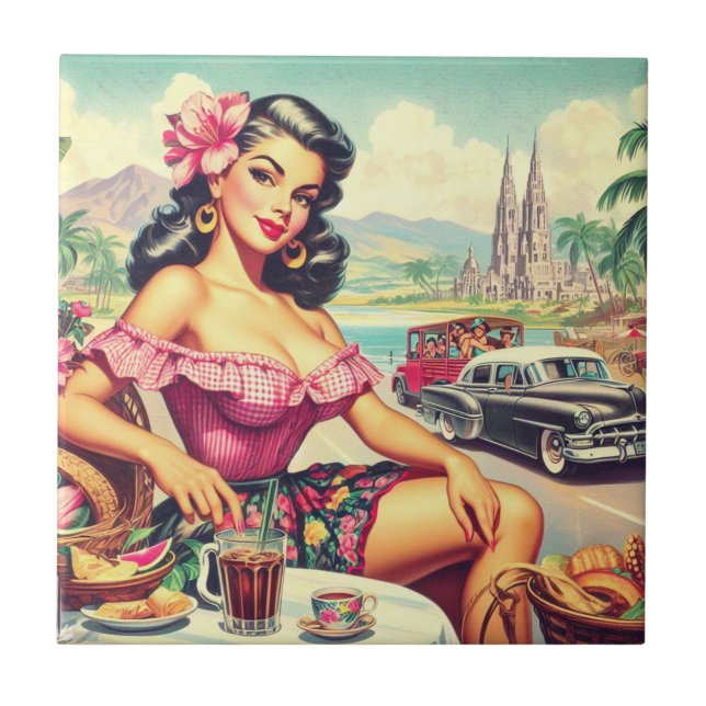 Carreau Beauté rétro fille hispanique (Devant)
