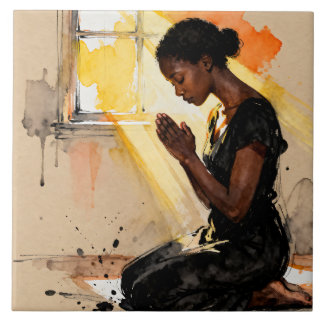 Carreau Beautiful Abstract African=American Woman Praying