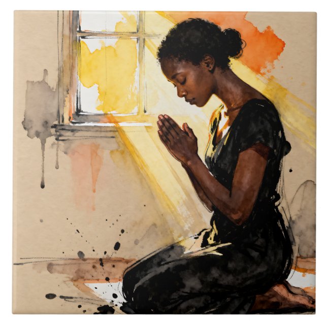 Carreau Beautiful Abstract African=American Woman Praying (Devant)