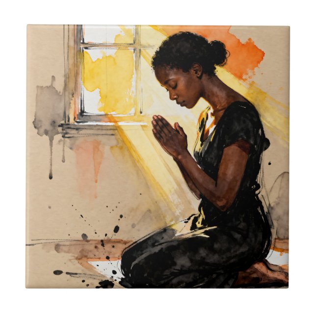 Carreau Beautiful Abstract African=American Woman Praying (Devant)