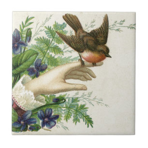 Carreau Beautiful hand with a bird and flowers