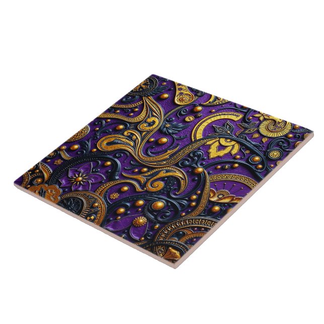 Carreau Beautiful Purple Black Gold Floral Abstract (Côté)