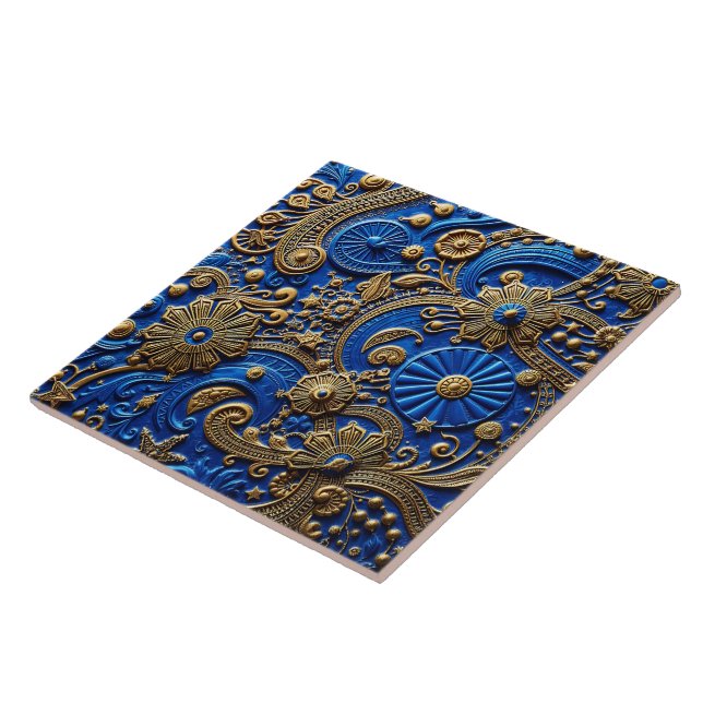 Carreau Beautiful Royal Blue & Gold Floral Abstract (Côté)