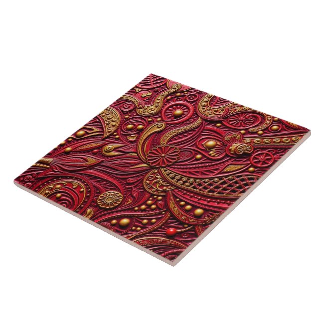 Carreau Beautiful Ruby Red & Gold Floral Abstract (Côté)