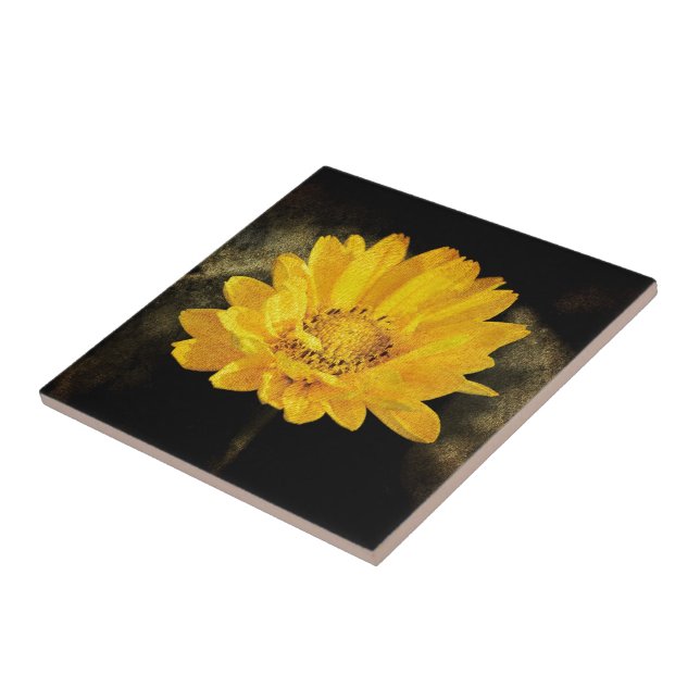 Carreau Beautiful Sunflower with Dark Brown Background (Côté)