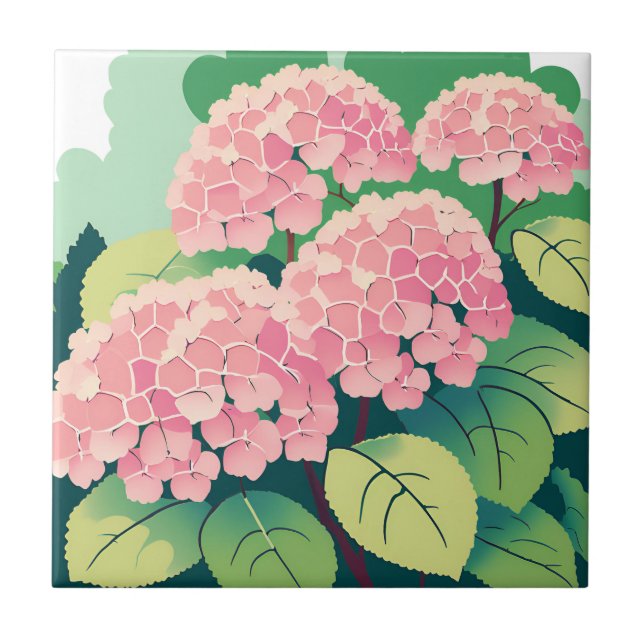 Carreau Beaux buissons d'hortensias roses (Devant)