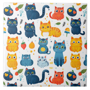 Carreau Beaux chats kawaii, jouer avec des jouets blanc ba