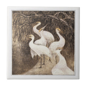 Carreau Beaux oiseaux de grue Art victorien hollandais