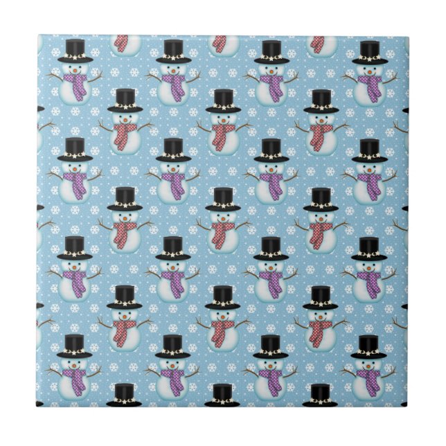 Carreau Beaux Snowmen sur Motif bleu pâle (Devant)