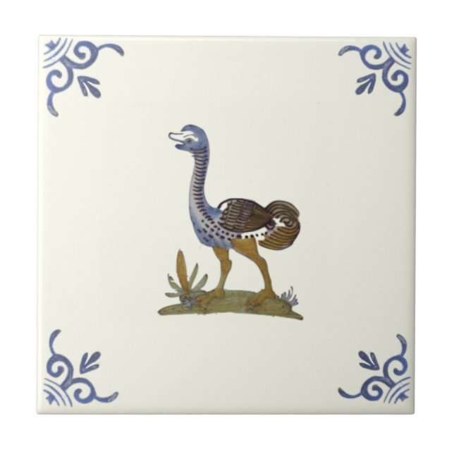 Carreau Bébé adorable Ostrich Oiseau Repro Antique Delft (Devant)