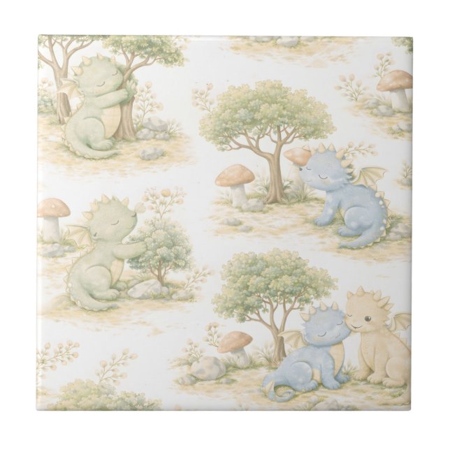Carreau Bébé dragon mignon Motif pastel de la forêt (2) (Devant)
