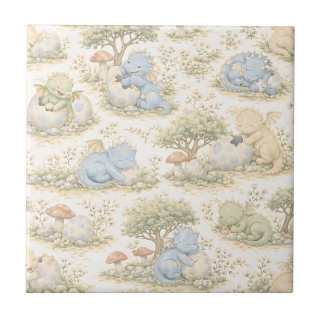 Carreau Bébé Dragon Mignon Motif Pastel de la Forêt (3) (Devant)
