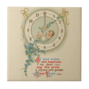 Carreau Bébé du Nouvel An Horloge Vintage