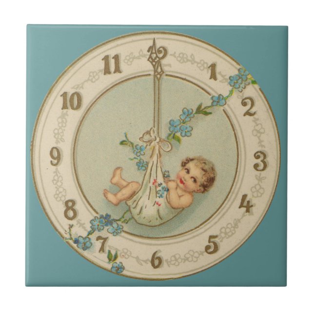 Carreau Bébé du Nouvel An Horloge Vintage (Devant)
