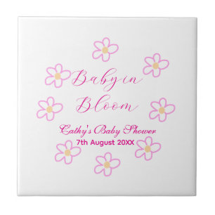 Carreau Bébé en fleur rose fleurie baby shower simple élég