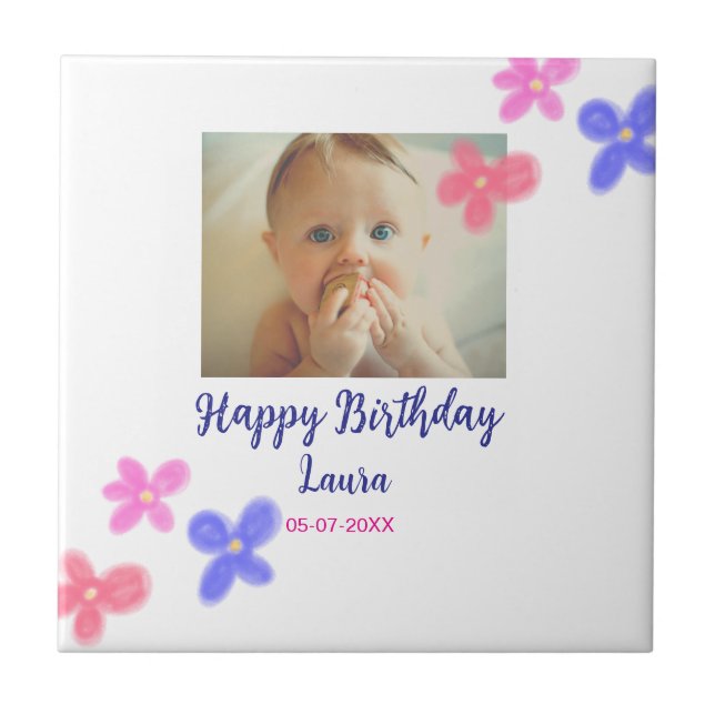 Carreau Bébé enfants 1er anniversaire ajouter le nom date  (Devant)