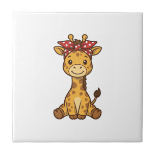 Carreau Bébé girafe mignon avec nœud Design vectoriel vint