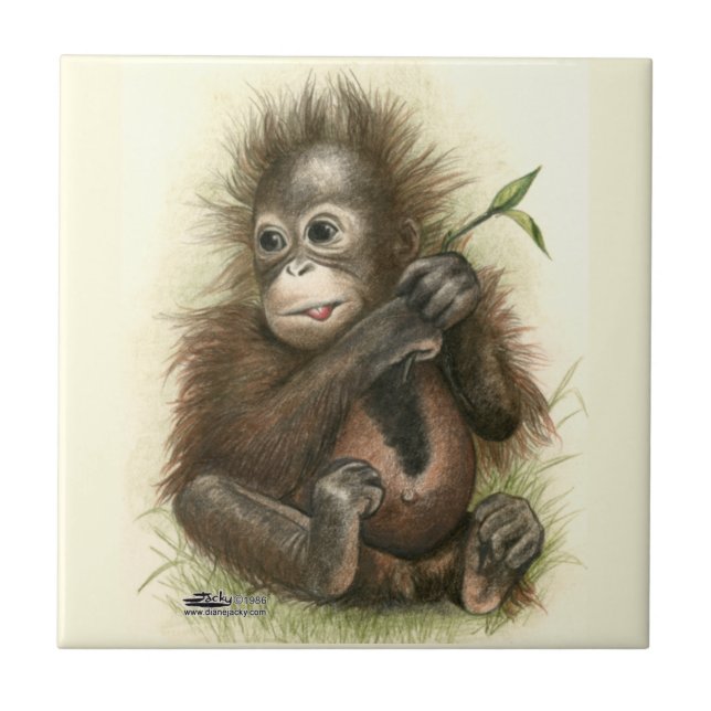 Carreau Bébé orang-outan avec des feuilles (Devant)