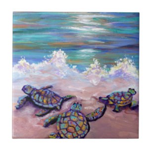 Carreau Bébé tortue de mer à la plage