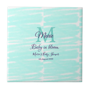 Carreau Bébé vert pastel en fleurs monogramme baby shower 