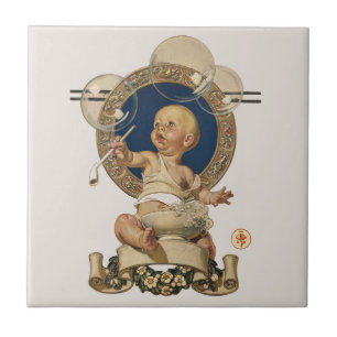 Carreau Bébés Vintage Bulles par J.C. Leyendecker Nursery