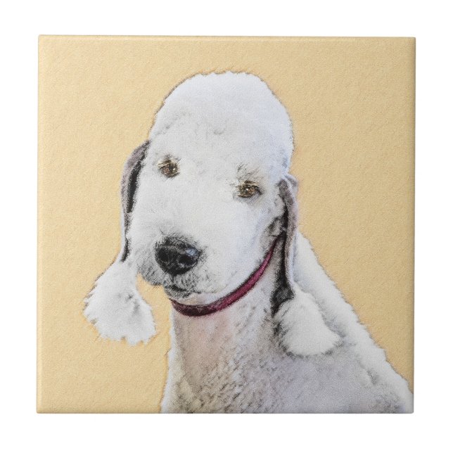 Carreau Bedlington Terrier Peinture - Art Chien original (Devant)