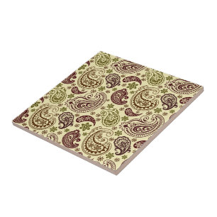 Carreau Beige Brown Et Vert Pastel Vintage Paisley Patte