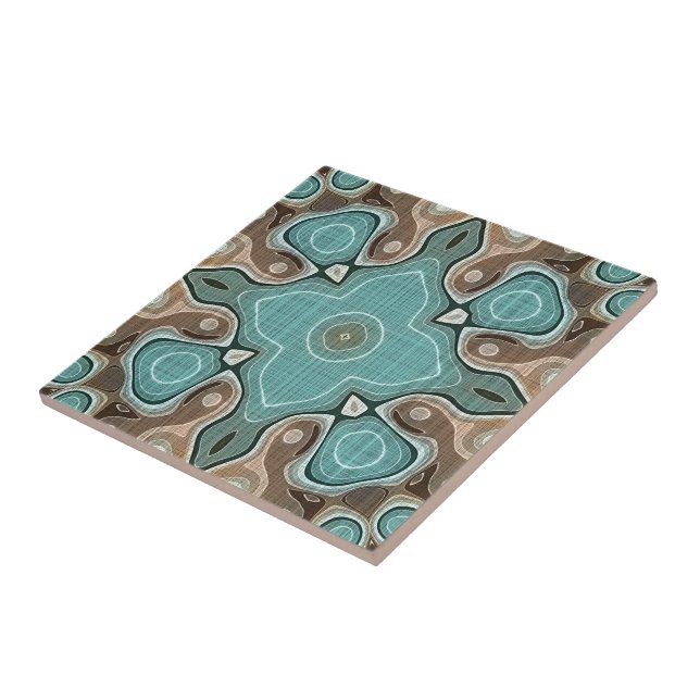 Carreau Beige Brown Seafoam Turquoise Green Ethnic Trib Ar (Côté)
