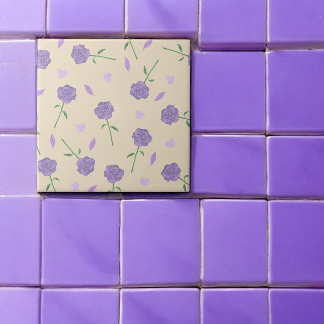 Carreau Beige violet Rose Floral Boho Motif botanique (Créateur téléchargé)