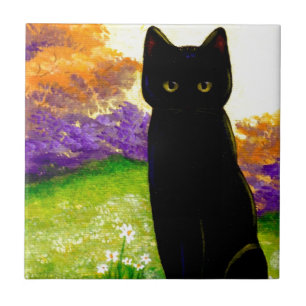 Carreau Bel art floral Creationarts de chat noir