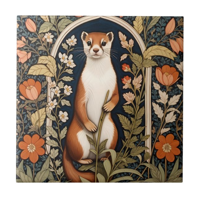 Carreau Belette Élégante William Morris Fleur Inspirée (Devant)