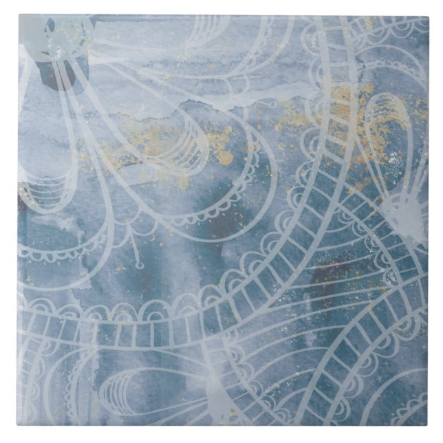 Carreau Belle aquarelle bleu gris et encre artistique (Devant)