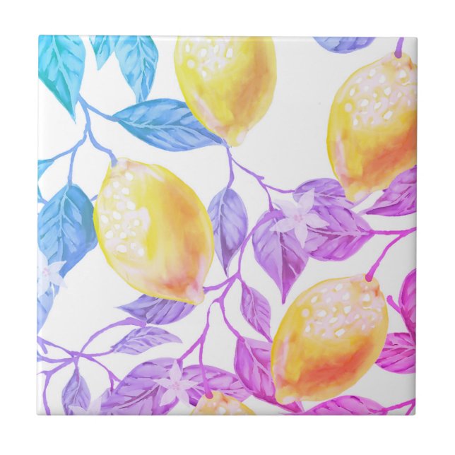 Carreau Belle aquarelle design citron (Devant)